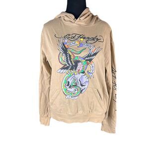 Ed hardy Y2K tan eagle skull NYC graphic pullover hoodie medium